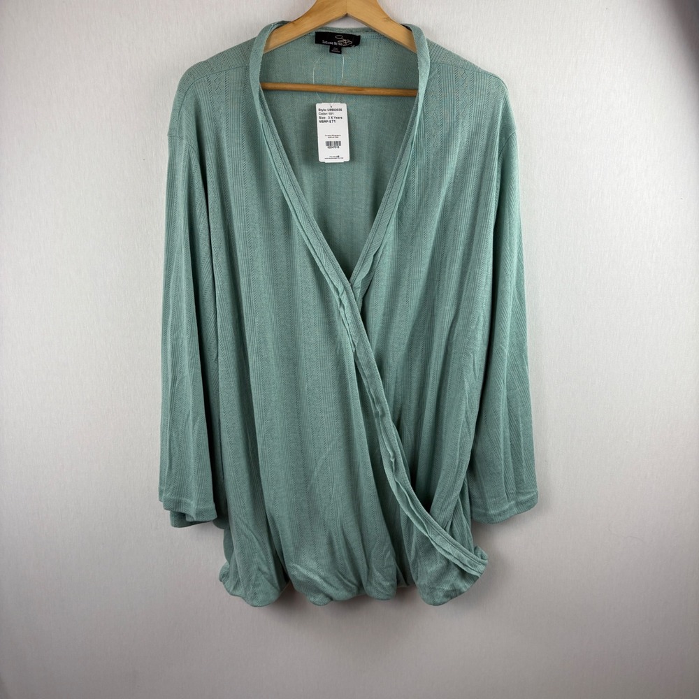 Suzanne Betro 3X Mint Green Ribbed Knit Wrap Tunic Top Plus‎ Size